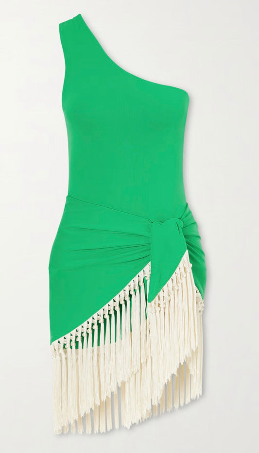 Yacare swimsuit and fringed pareo set