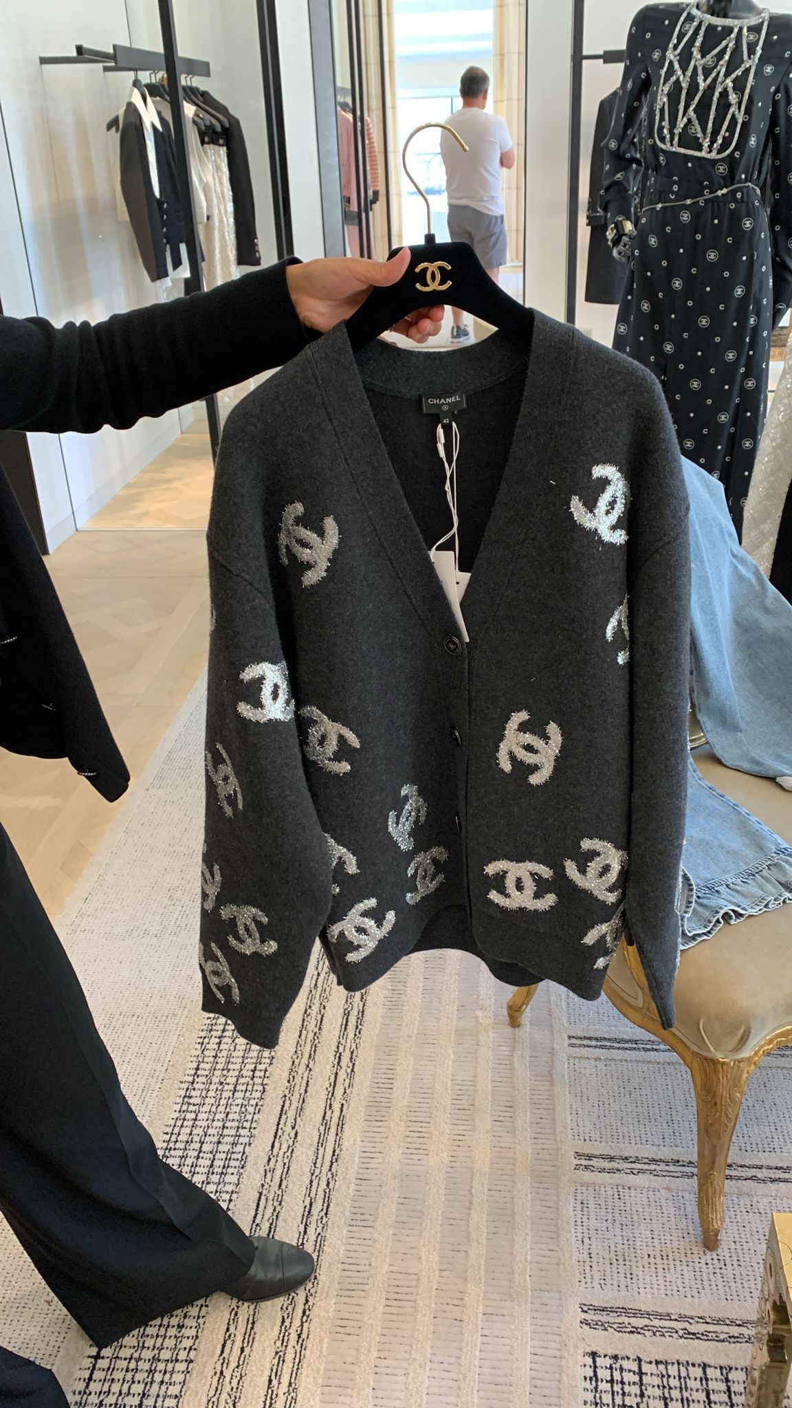 Chanel logo cardigan sale